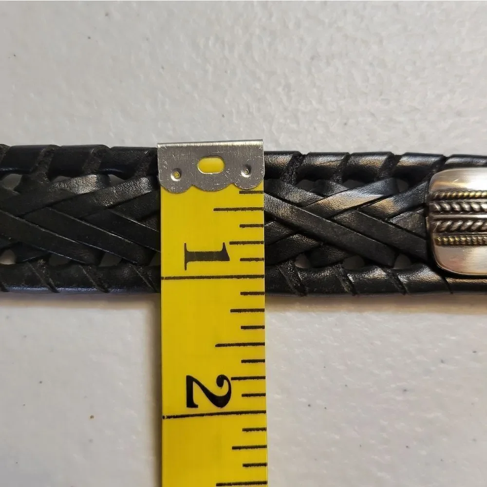 Roundtree & Yorke Black Woven Leather Belt with Silver & Gold Toned Conchos